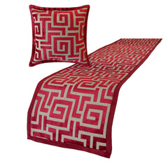 Path - Velvet Red Decorative Bed Runner and Cushion Cover