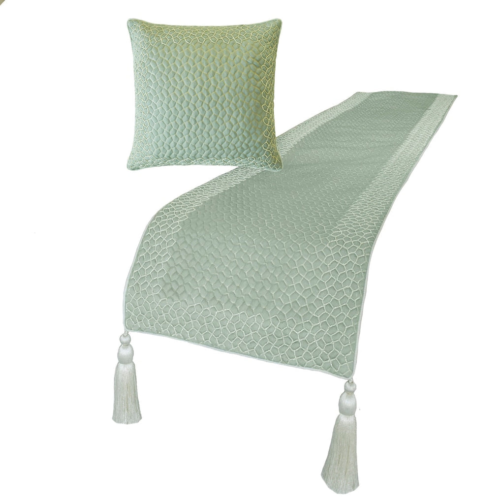Tessellation Blue - Jacquard Blue Decorative Bed Runner and Cushion Cover