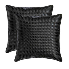 Tanner Black - Black Faux leather Throw cushion Cover