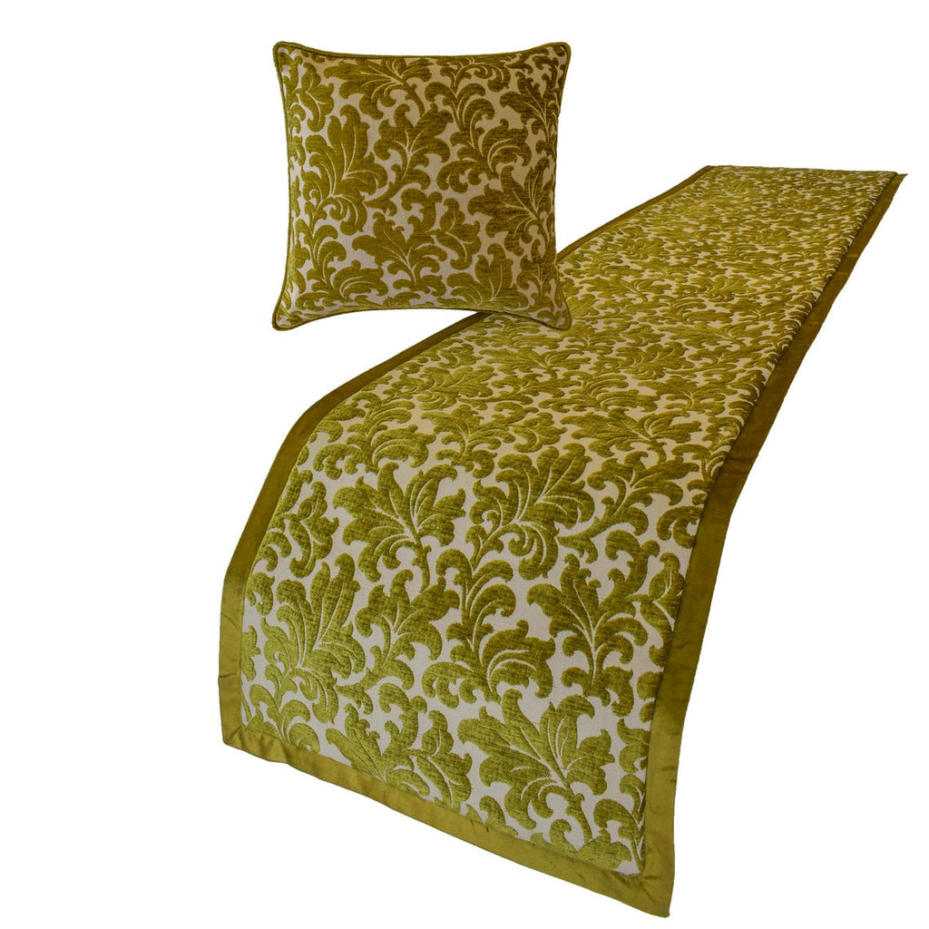 Chartreuse Charm - Velvet Chartreuse Decorative Bed Runner and Cushion Cover