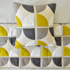 Geo Fusion - Cotton Yellow & Grey Decorative Bed Runner and Cushion Cover