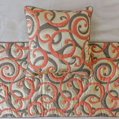Scroll Cascade - Jacquard Orange Decorative Bed Runner and Cushion Cover