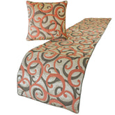 Scroll Cascade - Jacquard Orange Decorative Bed Runner and Cushion Cover