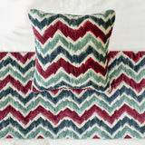 Chevron Symphony - Suede Red & Blue Decorative Bed Runner and Cushion Cover
