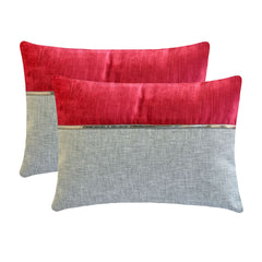 Berry Bliss Red - Red & Grey Linen Lumbar Cushion Cover