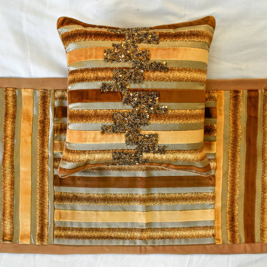 Streamlined - Velvet Gold & Brown Decorative Bed Runner and Cushion Cover