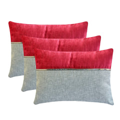 Berry Bliss Red - Red & Grey Linen Lumbar Cushion Cover