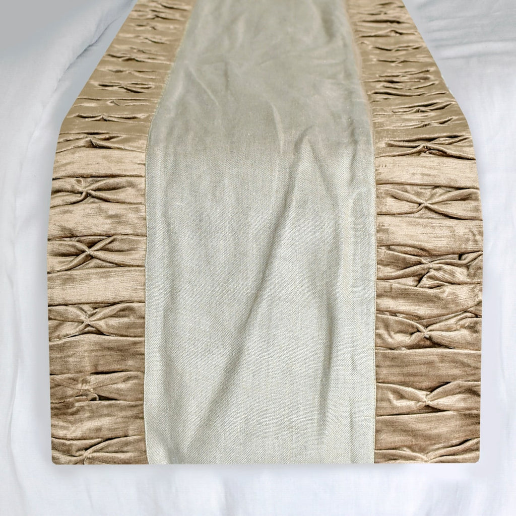Cascade Pleats - Velvet & Linen Brown Decorative Bed Runner and Cushion Cover