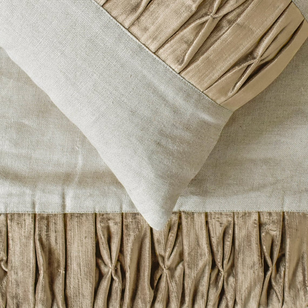 Cascade Pleats - Velvet & Linen Brown Decorative Bed Runner and Cushion Cover