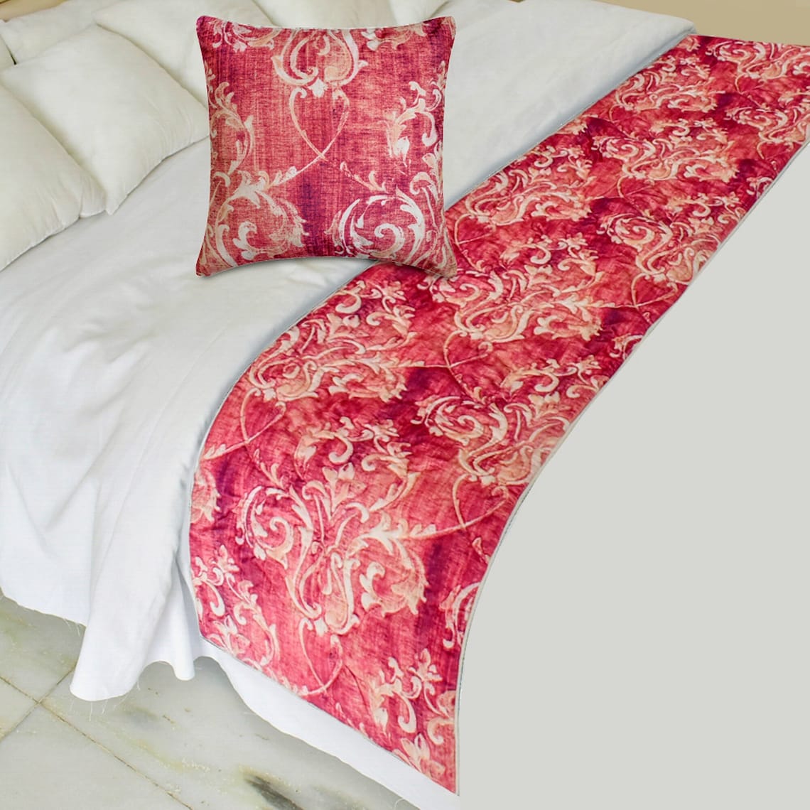 Pink Dalliance Decorative Bed Runner and Cushion Cover