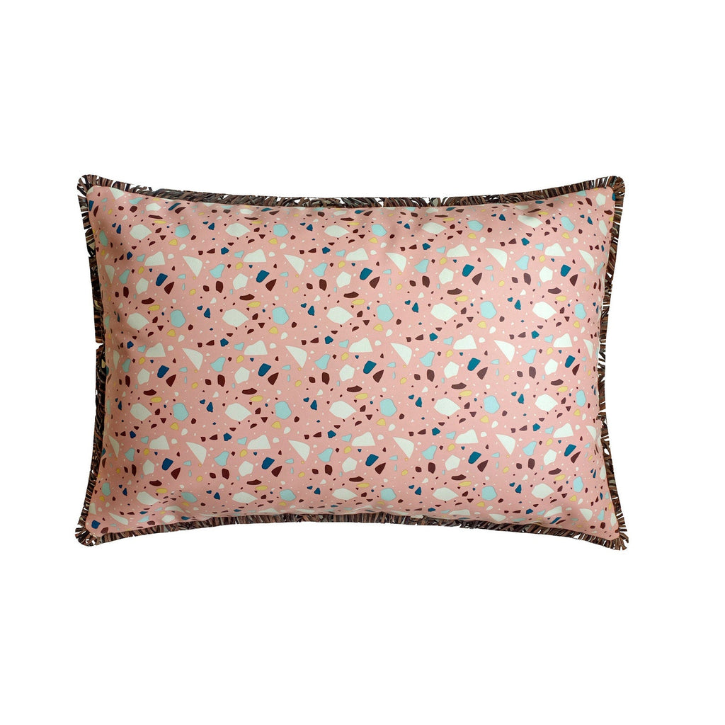 Terrazo Fun White - White Faux Leather Lumbar Pillow Cover