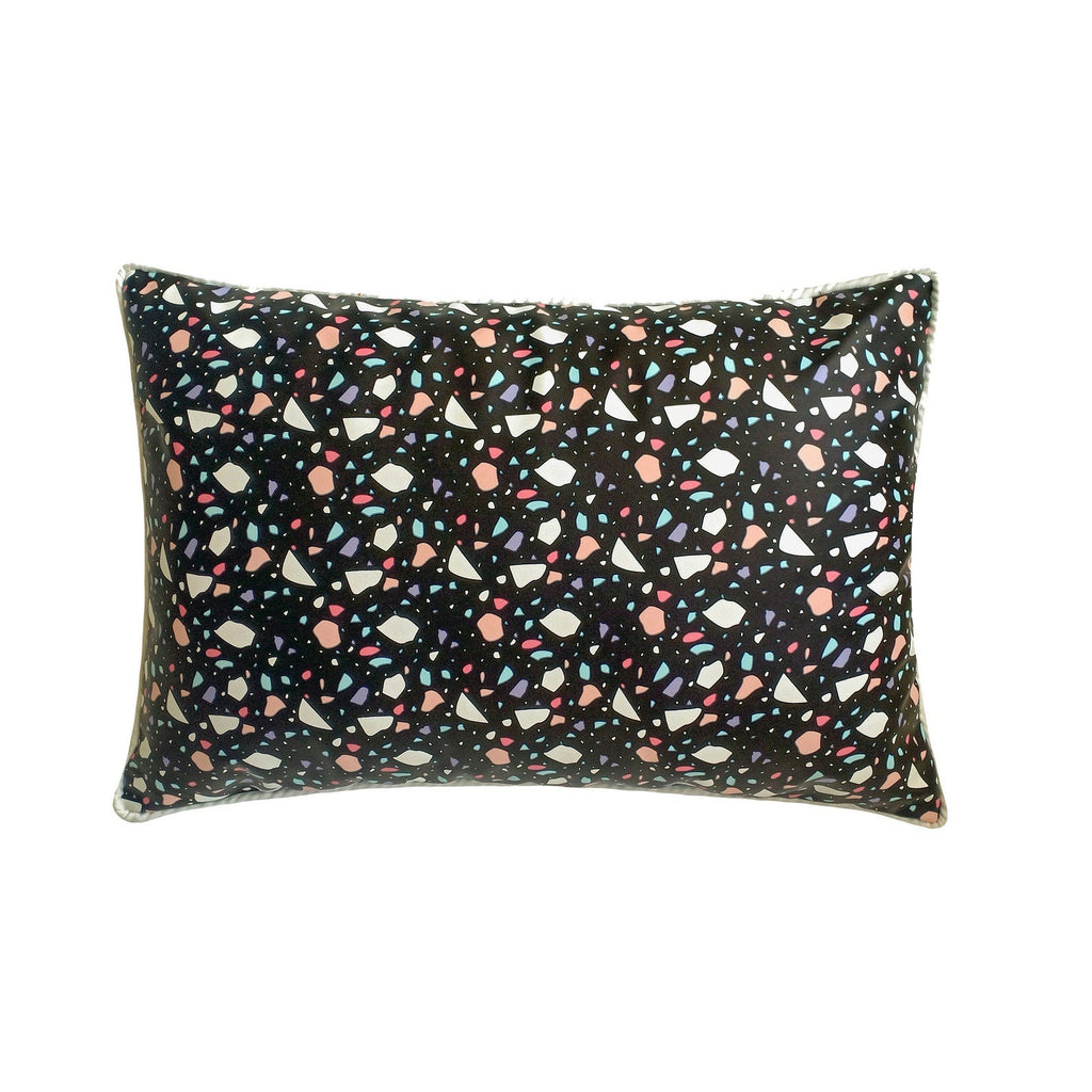 Terrazo Fun Grey - Grey Faux Leather Lumbar Pillow Cover