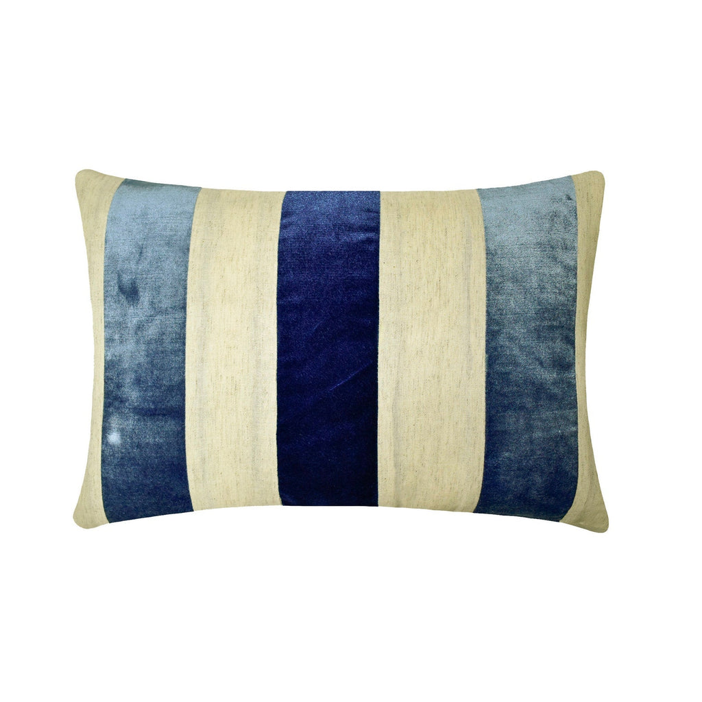 Swathe Teal - Blue Velvet & Linen Lumbar Pillow Cover