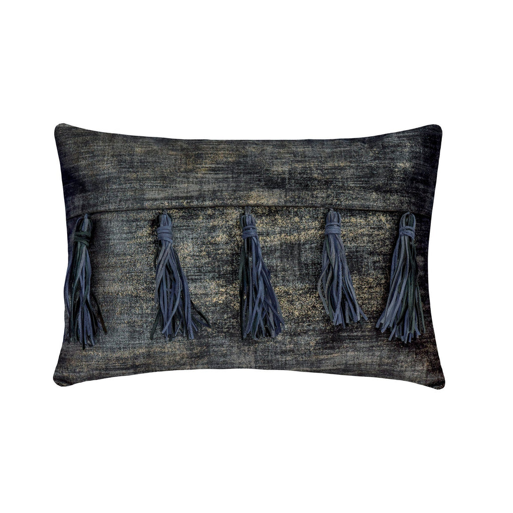 Tassels N Twine - Brown Velvet Suede wth Foil Lumbar Pillow Cover