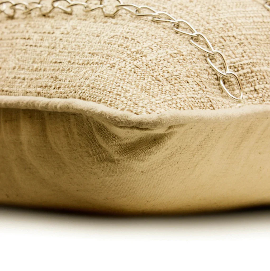 Chain Reaction - Grey Jute Throw Pillow Cover