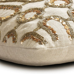 Golden Curl - Beige & Gold Linen Decorative Euro Sham