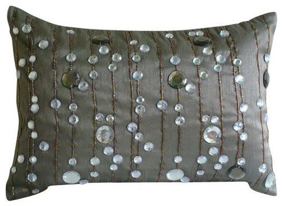 Art Silk Grey Rectangular Decorative Pillows Cover Diamond Dreams