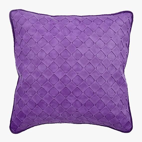 Blue Leather Weave - Blue Faux Leather Throw Pillow Cover
