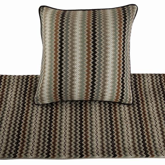 Chevron Fun - Embroidered Beige, Brown Decorative Bed Runner and Cushion Cover