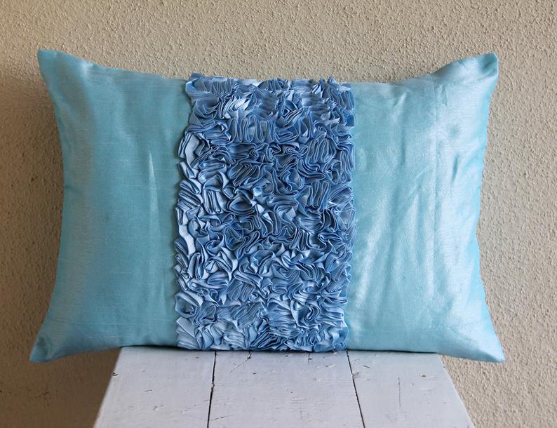 Blue Love - Art Silk Blue Decorative Lumbar Pillow Cover