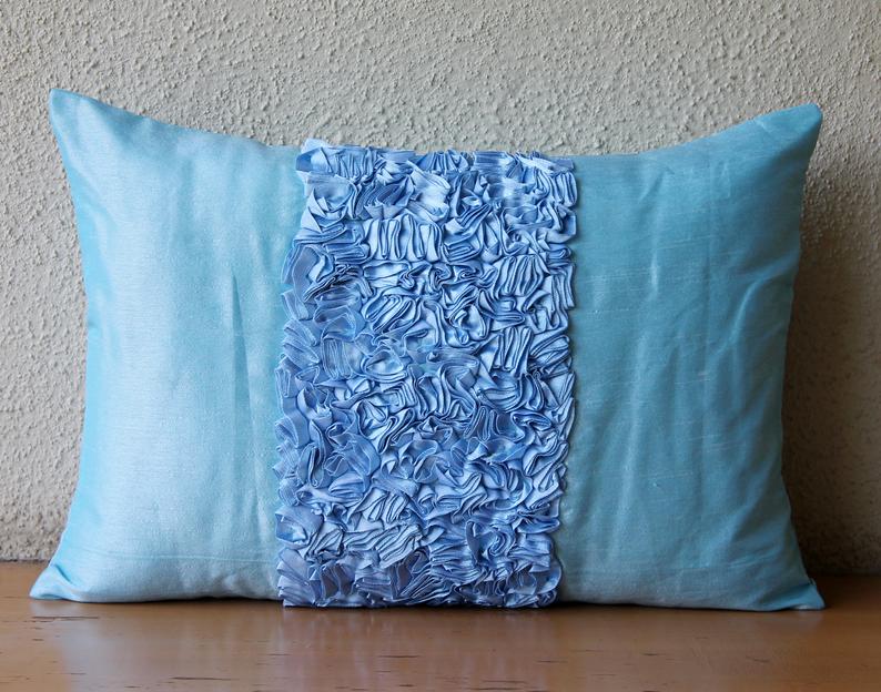 Blue Love - Art Silk Blue Decorative Lumbar Pillow Cover