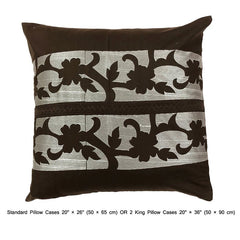 Brown Floral Grudge Embroidery - Brown, Grey Cotton Duvet Cover Set