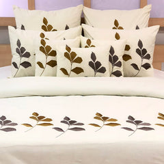 Abstract Floral Embroidery - Ivory, Grey Cotton Duvet Cover Set