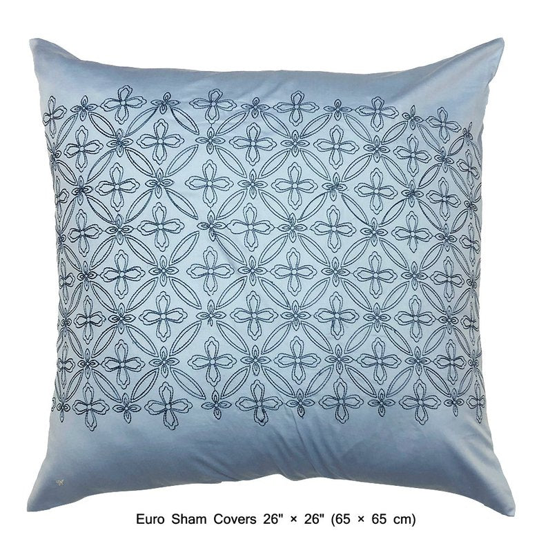 Blue Geometric Embrodiery - Light Blue, Dark Blue Velvet Duvet Cover Set
