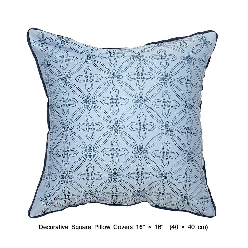 Blue Geometric Embrodiery - Light Blue, Dark Blue Velvet Duvet Cover Set