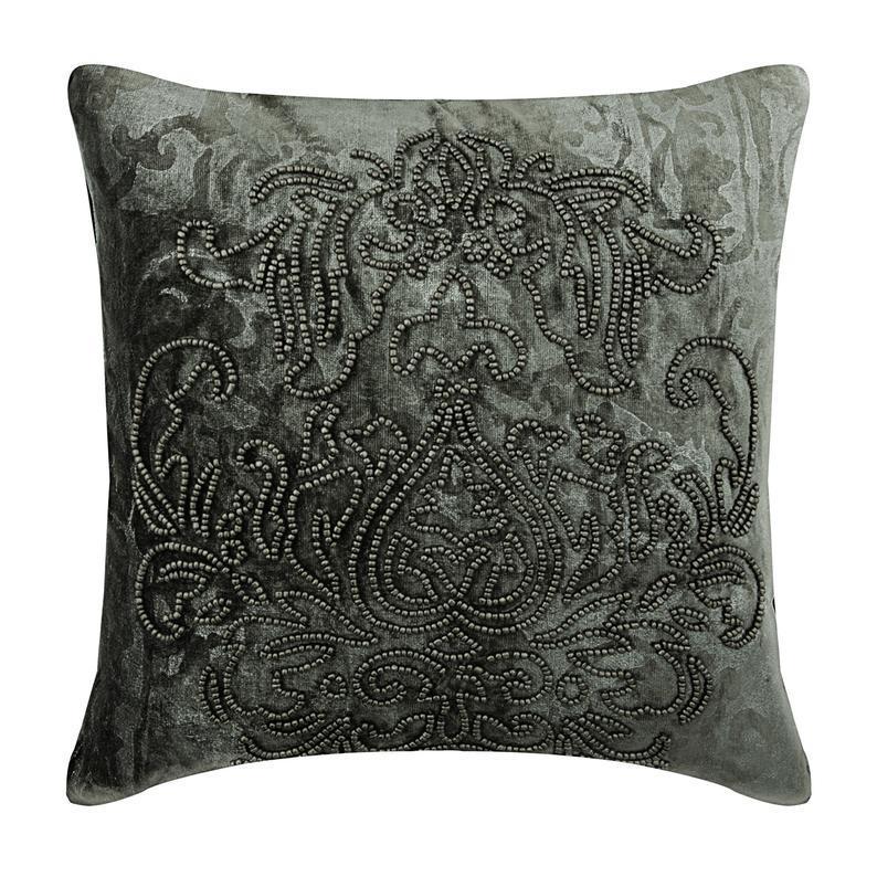 Steel Damask - Grey & Silver Velvet Throw Pillow Cover