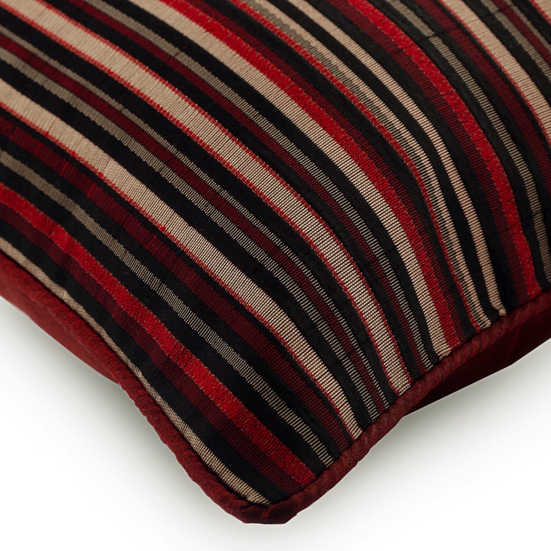 Striped Right Red Silk Throw Cushion Cover
