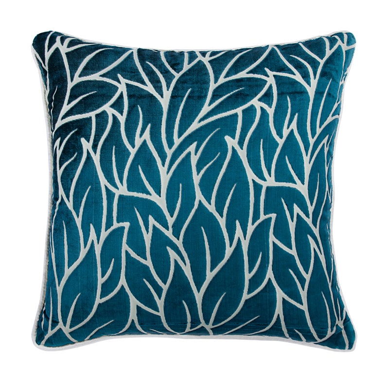 Teal Blue Spruce Velvet Leaf Throw Pillow Cover