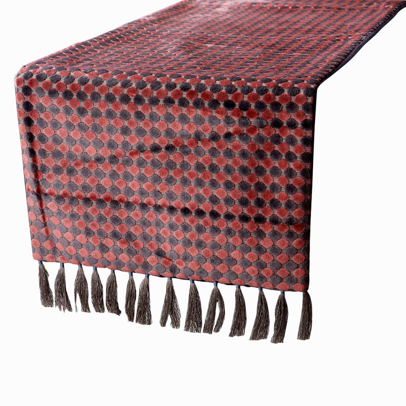 Grey & Pink Velvet Decorative Table Runners Dot Matrix
