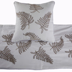 Fern Blossom - Linen White Decorative Bed Runner and Cushion Cover