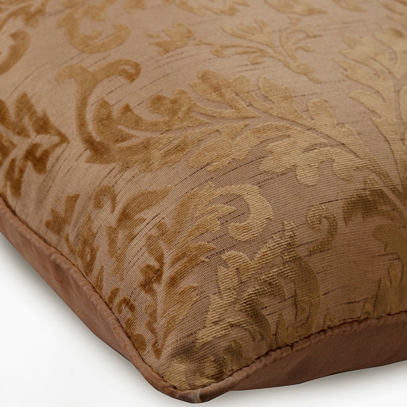 Blonde Damask - Gold Velvet Throw Pillow Cover