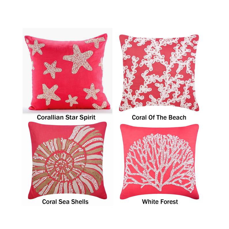 Coral Pink & White Sea Creature Themed Pillows