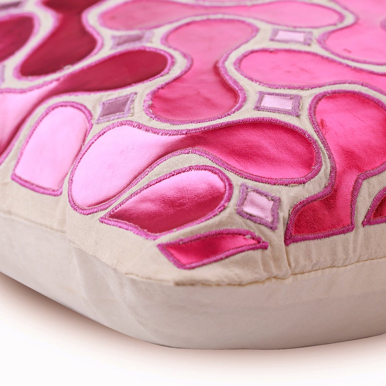 Techno Boogie - Metallic Pink Faux Leather Throw Pillow Cover