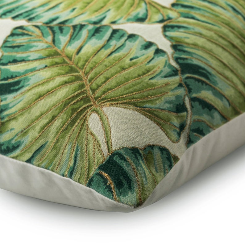 Tropical Breeze Green Leaves Throw Pillow Cover