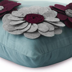 Full Bloom - Light Blue Faux Suede Decorative Euro Sham