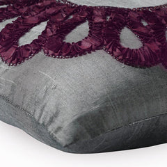Gray Vine Blooms - Gray Art Silk Decorative Euro Sham