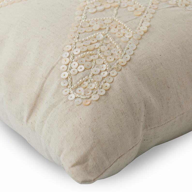 Starfish Pearls - Natural Beige Cotton Linen Decorative Euro Sham