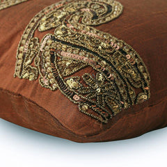 Traditional Paisleys - Orange Art Silk Throw Pillow Cover