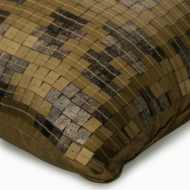 Checkered Gold Sequins Decorative Euro Sham
