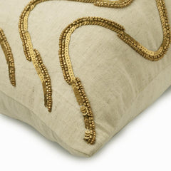 Waving Gold Beaded Throw Pillow Cover