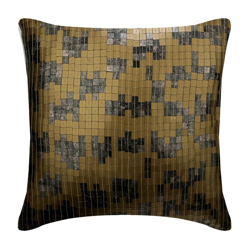 Checkered Gold Silk Decorative Euro Sham
