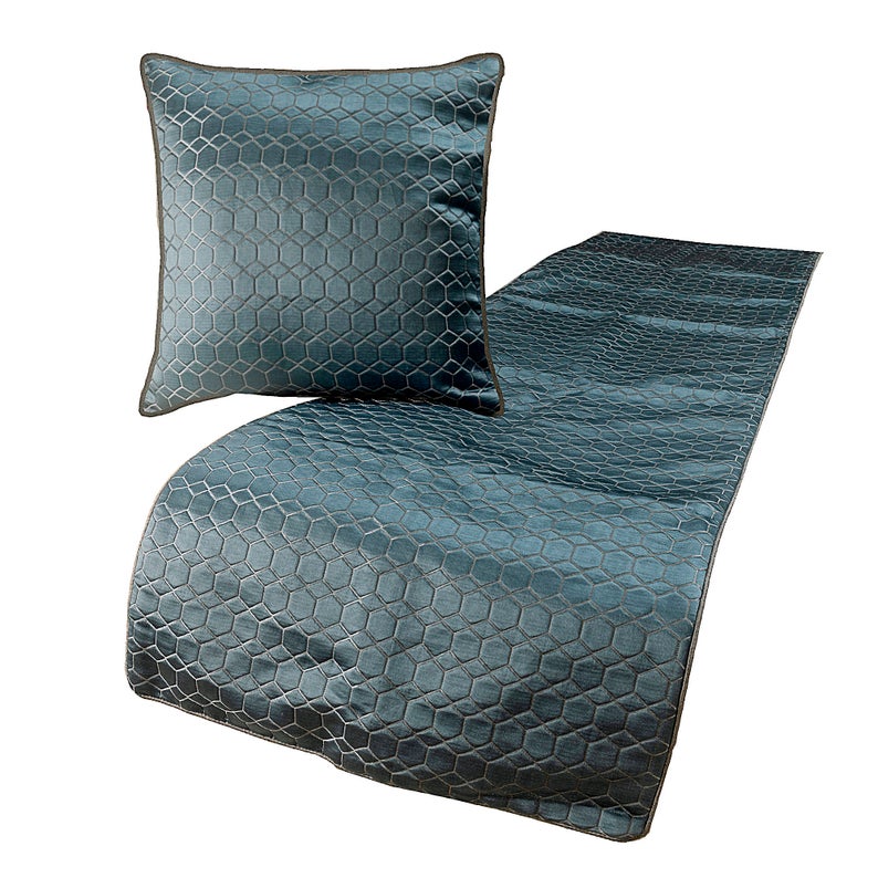 Hexagon Lagoon Decorative Bed Runner with Cushion Cover