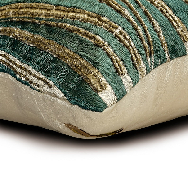 Teal N Gold Waves Throw Pillow Cover