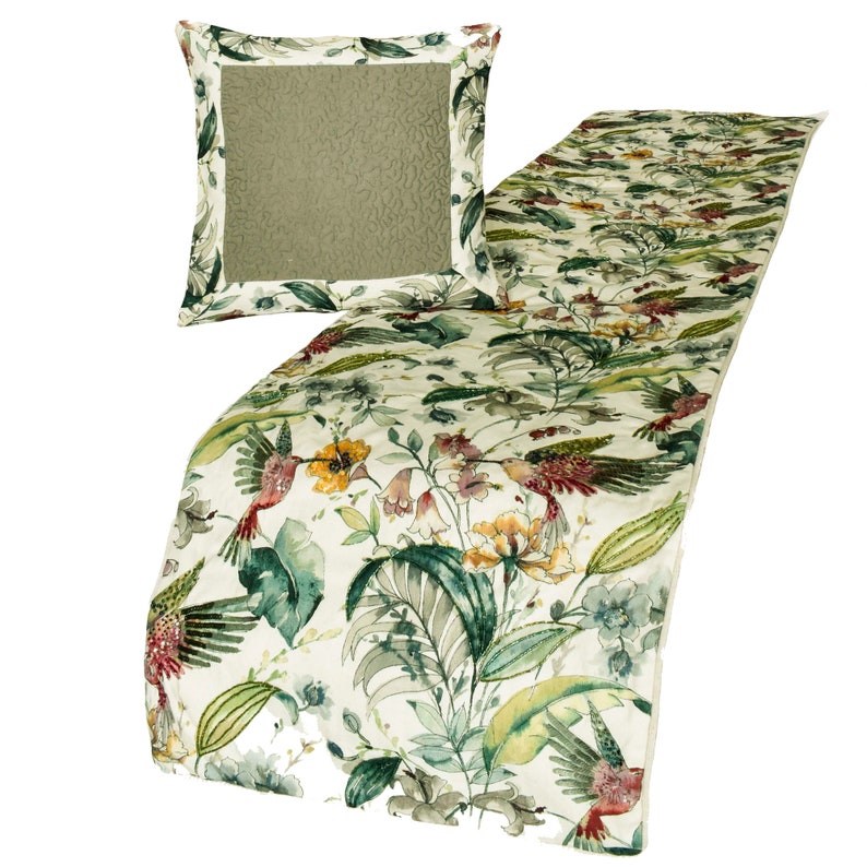 Exotic Birds Decorative Bed Runner and Cushion Cover