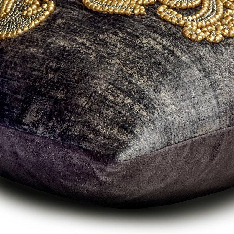 Aureate Ivory - Gold Velvet Throw Pillow Cover