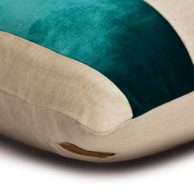 Swathe Teal - Blue Velvet & Linen Lumbar Pillow Cover